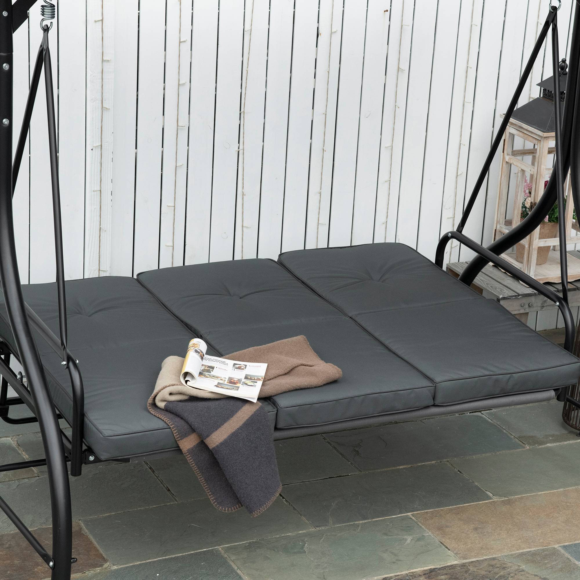 Balancelle de Jardin 3 Places Convertible Inclinaison Toit réglable Matelas Grand Confort Rembourrage 7 cm fourni - Image 10