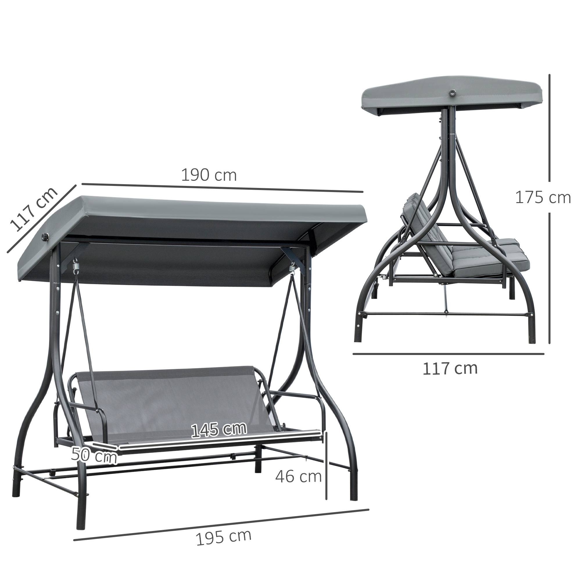 Balancelle de Jardin 3 Places Convertible Inclinaison Toit réglable Matelas Grand Confort Rembourrage 7 cm fourni - Image 5