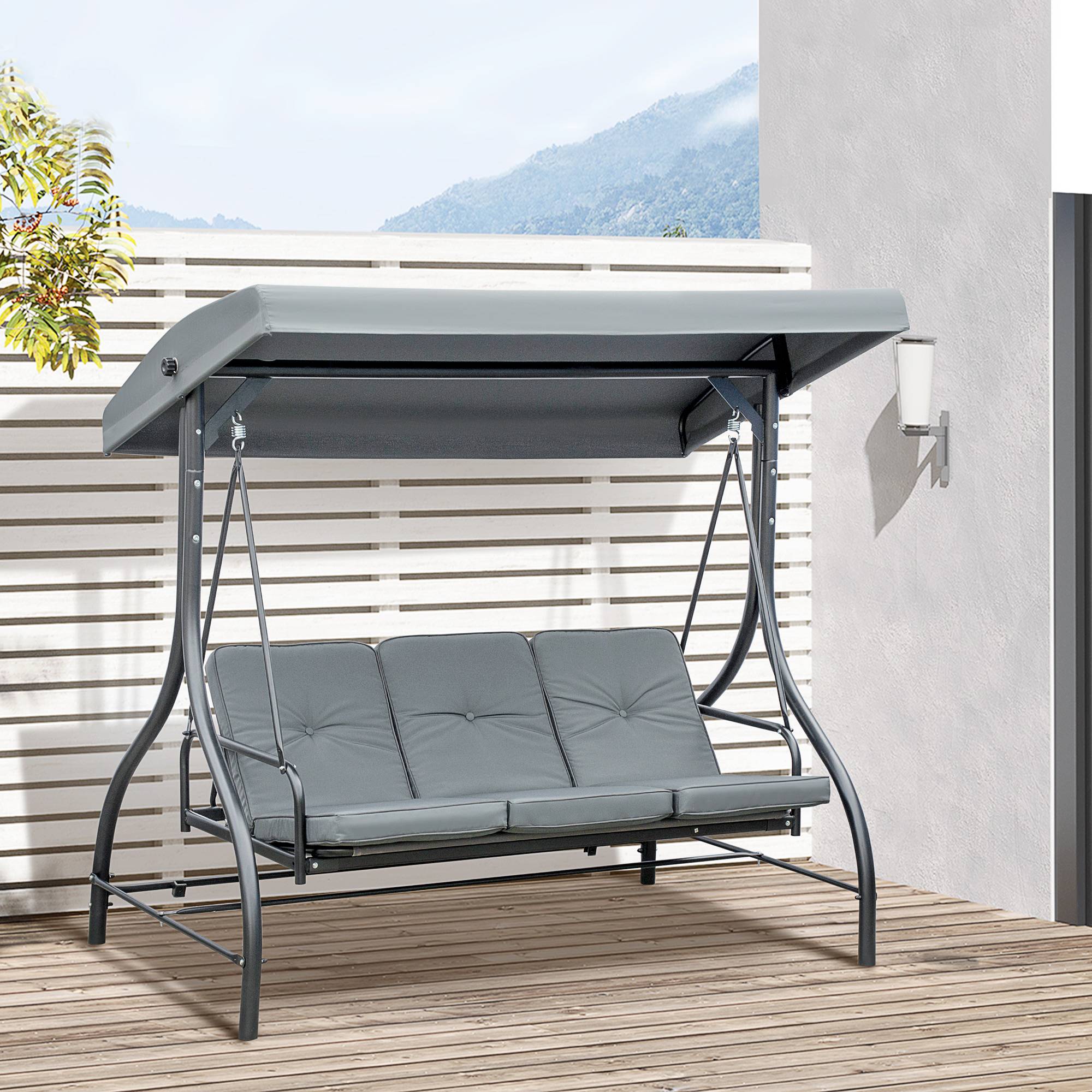 Balancelle de Jardin 3 Places Convertible Inclinaison Toit réglable Matelas Grand Confort Rembourrage 7 cm fourni - Image 4