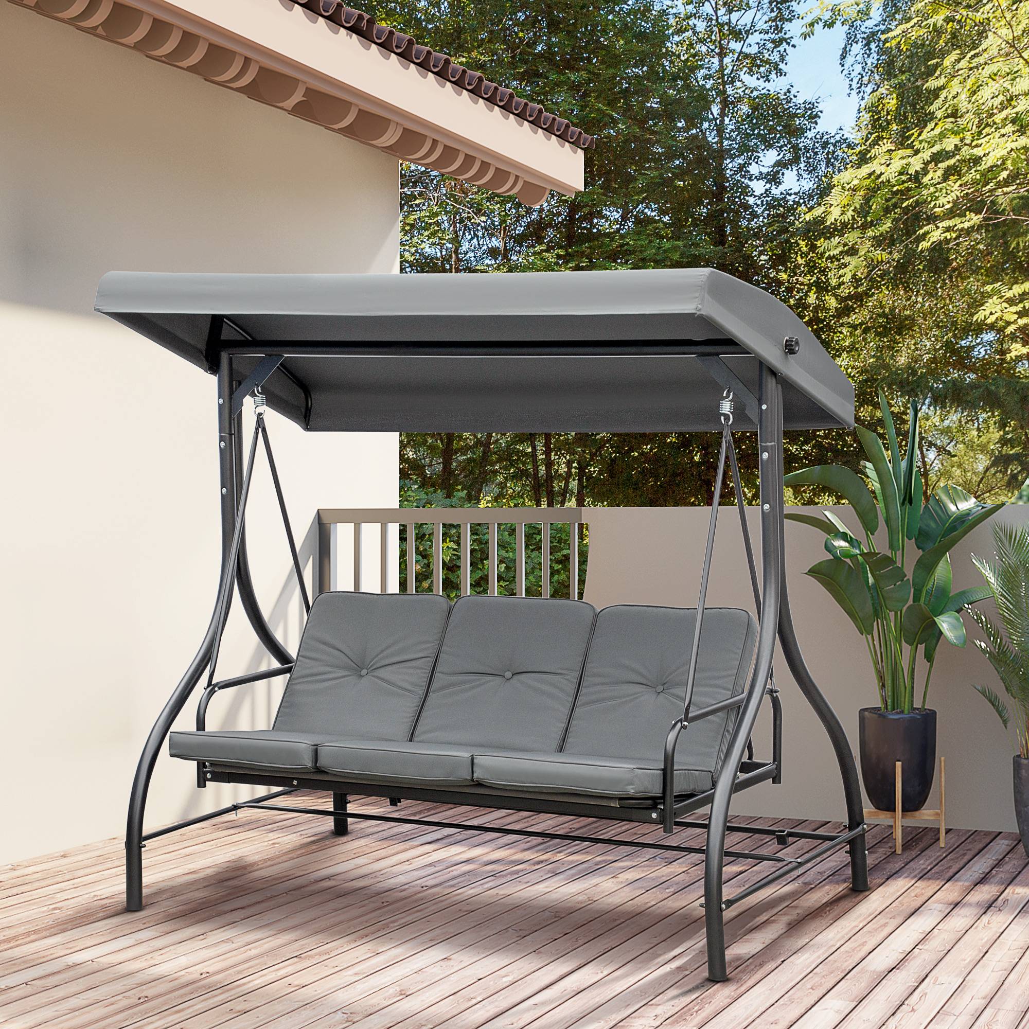 Balancelle de Jardin 3 Places Convertible Inclinaison Toit réglable Matelas Grand Confort Rembourrage 7 cm fourni - Image 3