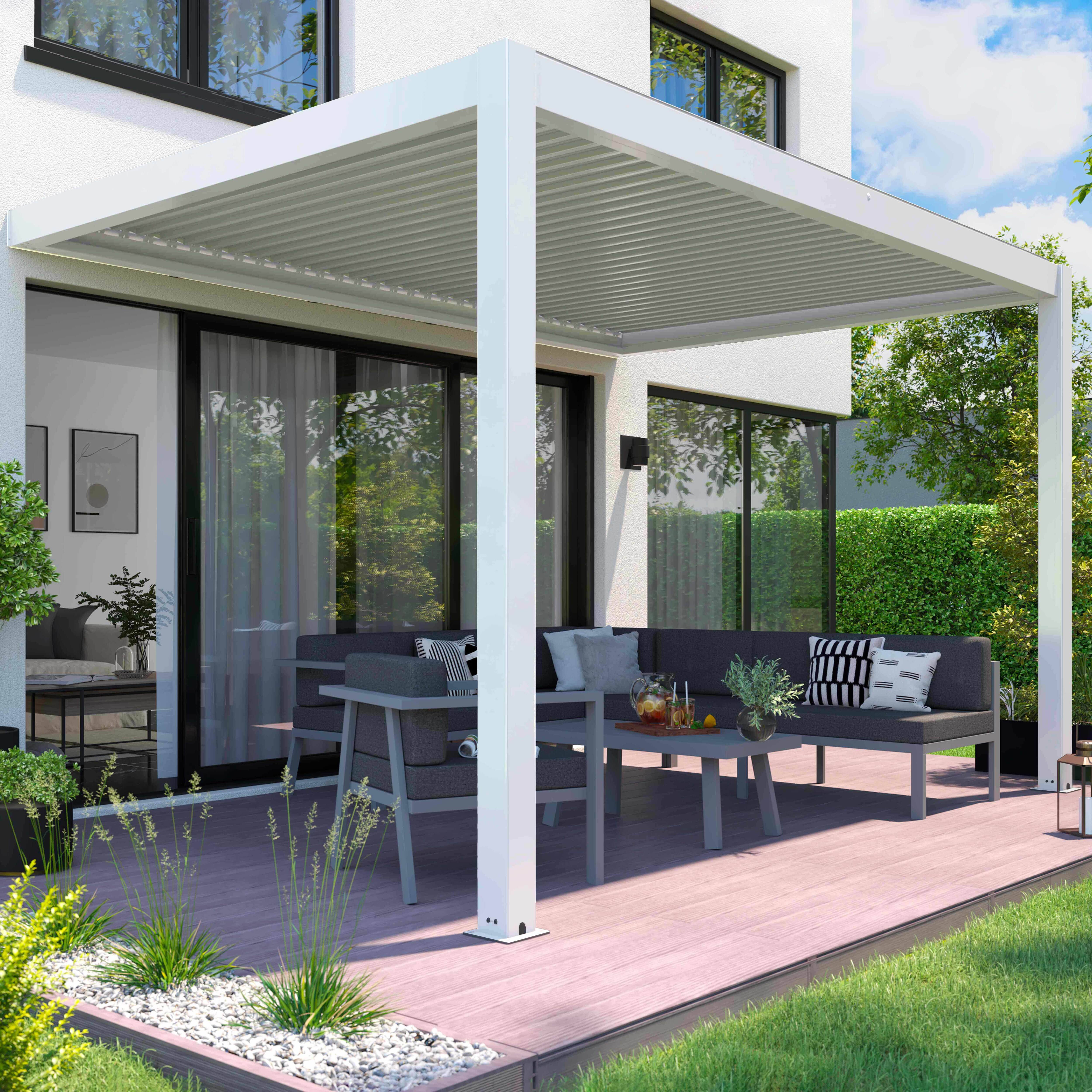 Oviala - Pergola bioclimatique adossée et motorisée éclairée 3x4m et 2 stores - Oviala - Image 1