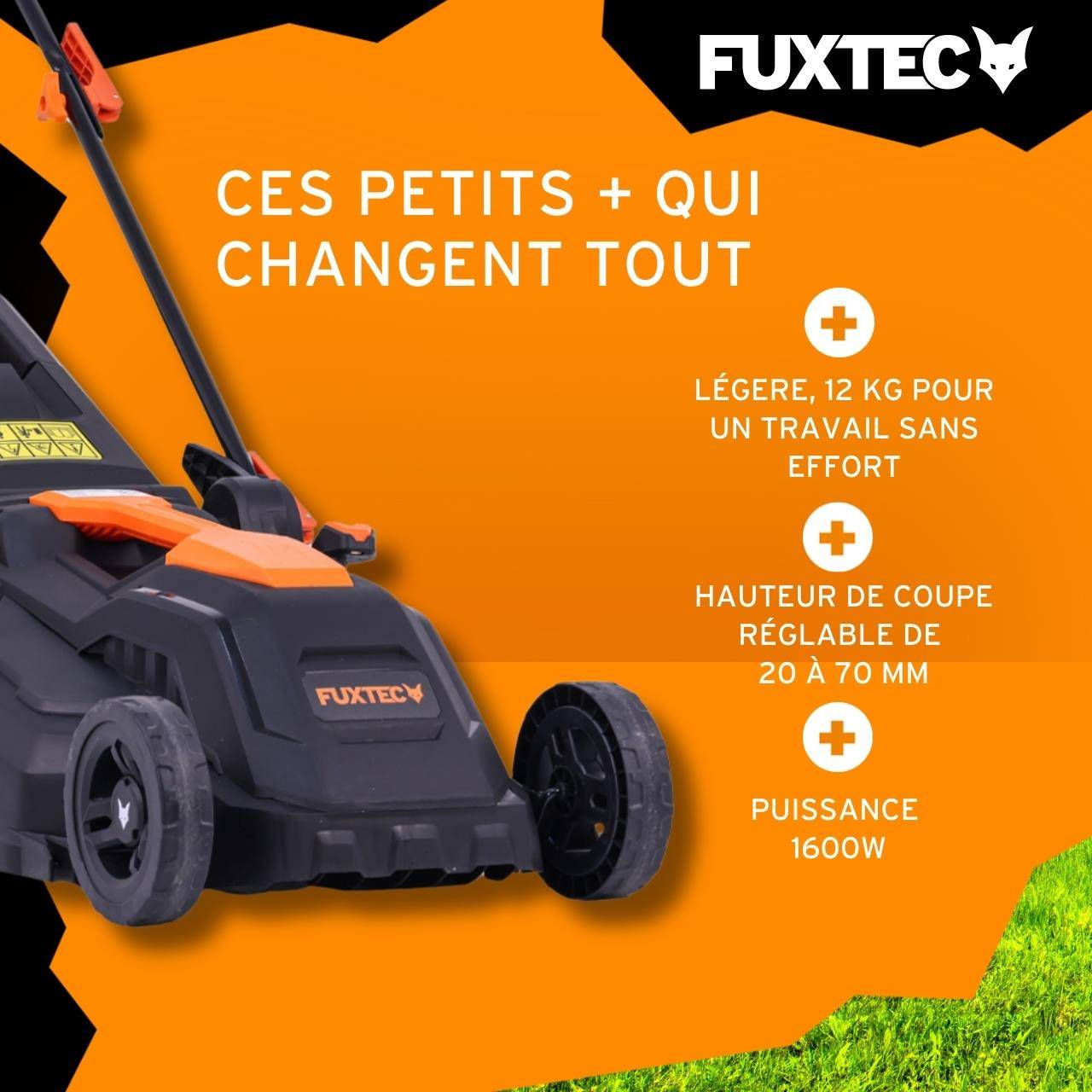 FUXTEC - Tondeuse à Gazon électrique Filaire Poussée - FUXTEC FX-RME38 - 12Kg, Largeur Coupe 38cm, Bac 40L, Hauteur 20mm - 70mm - Image 4