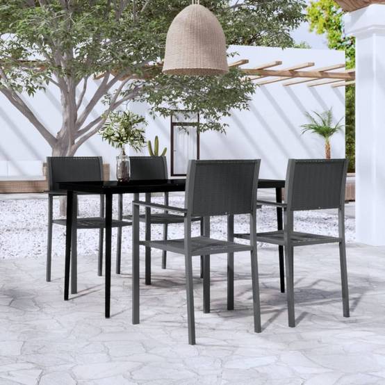 Salon Repas pour Terrasse 4 Personnes, Table Rectangulaire et Chaises Acier Aspect Rotin Noir – ComfortXL Outdoor Living - Image 1