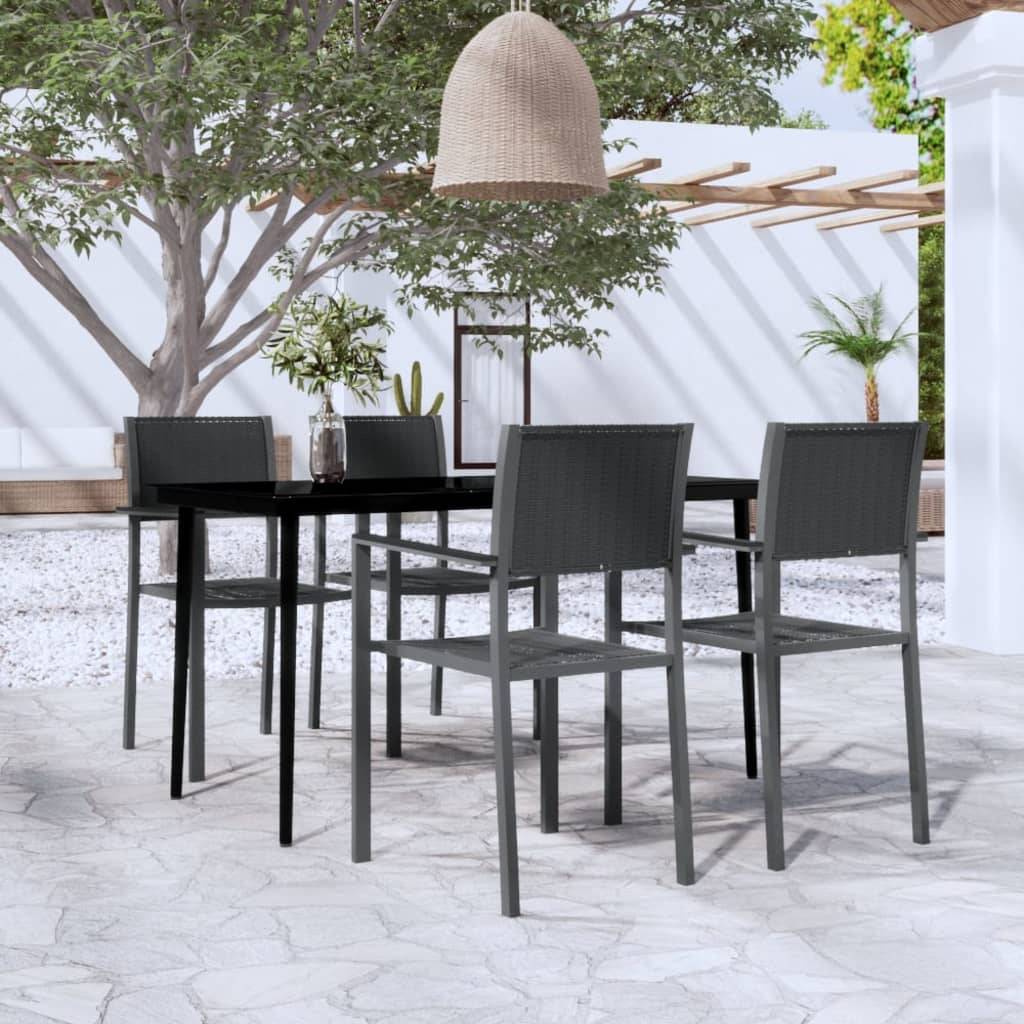 Salon Repas pour Terrasse 4 Personnes, Table Rectangulaire et Chaises Acier Aspect Rotin Noir – ComfortXL Outdoor Living - Image 1