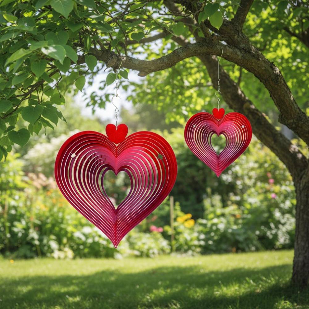 Mobile à vent coeur rouge 15 x 15 x 5 cm Spin-Art Spinners - Image 2