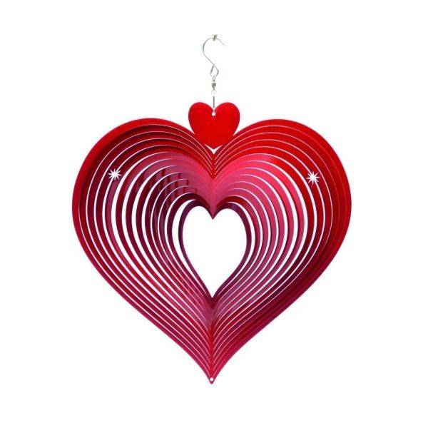 Mobile à vent coeur rouge 15 x 15 x 5 cm Spin-Art Spinners - Image 1