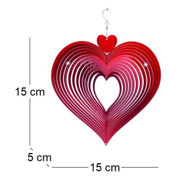 Mobile à vent coeur rouge 15 x 15 x 5 cm Spin-Art Spinners - Image 3