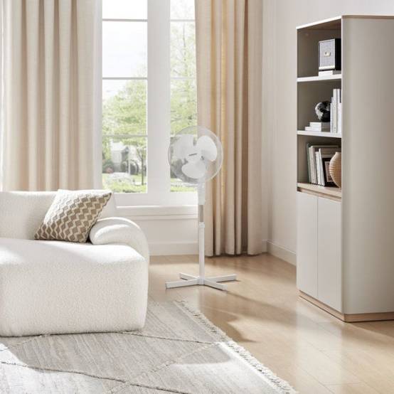 Ventilateur de pied OCEANIC - 45W - Diametre 41 cm - 3 vitesses - Oscillant - Inclinable - Blanc - Image 6