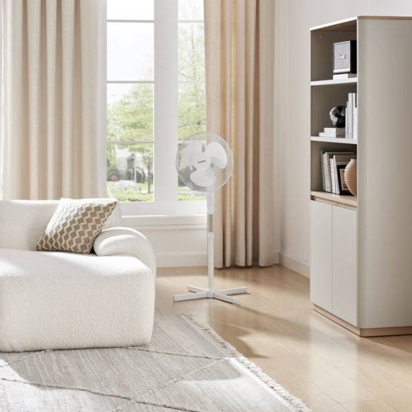 Ventilateur de pied OCEANIC - 45W - Diametre 41 cm - 3 vitesses - Oscillant - Inclinable - Blanc - Image 6