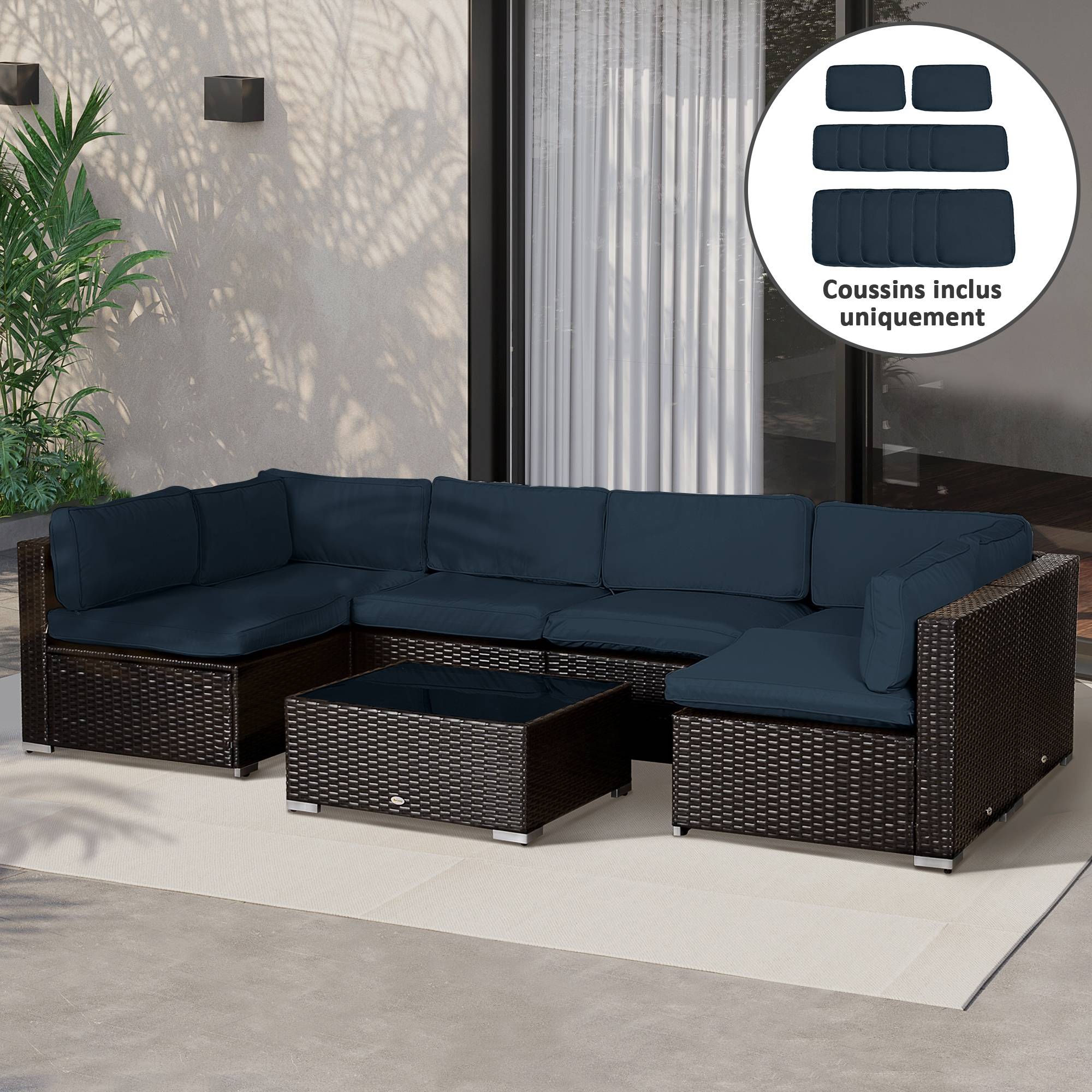 Lot de 14 Housses de Rechange Coussins Salon de Jardin - 6 Housses Coussin d'assise, 8 Housses Coussin Dossier Bleu - Image 4