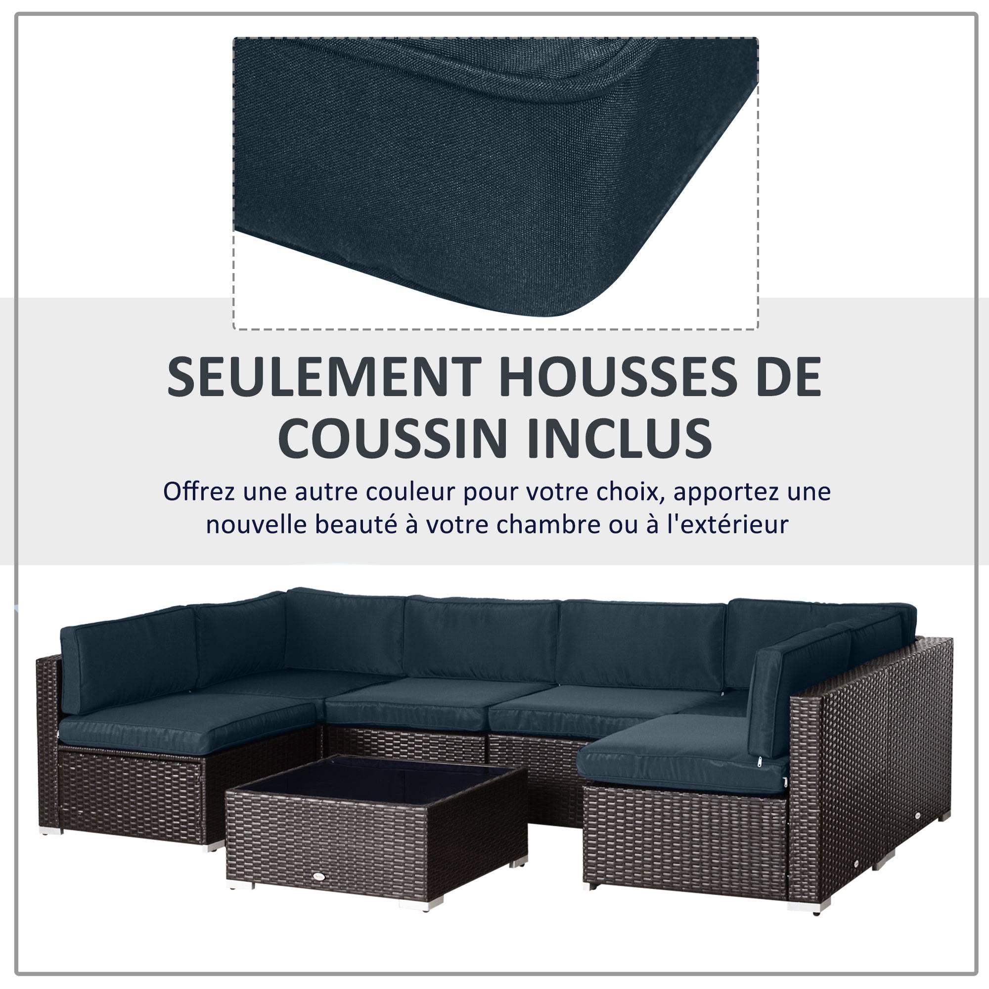 Lot de 14 Housses de Rechange Coussins Salon de Jardin - 6 Housses Coussin d'assise, 8 Housses Coussin Dossier Bleu - Image 8