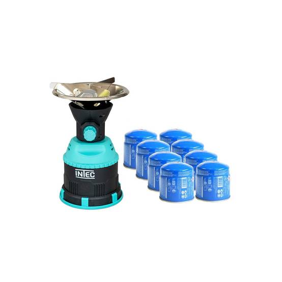 Rechaud gaz 1200W piezo Coque ABS + 8 Cartouches gaz 190 gr INTEC - Image 1