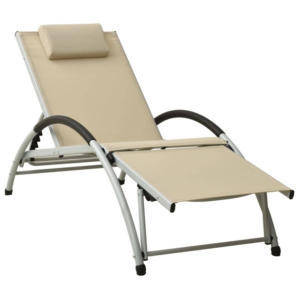 Helloshop26 - Transat chaise longue bain de soleil lit de jardin terrasse meuble d'extérieur avec oreiller textilène crème - Image 1