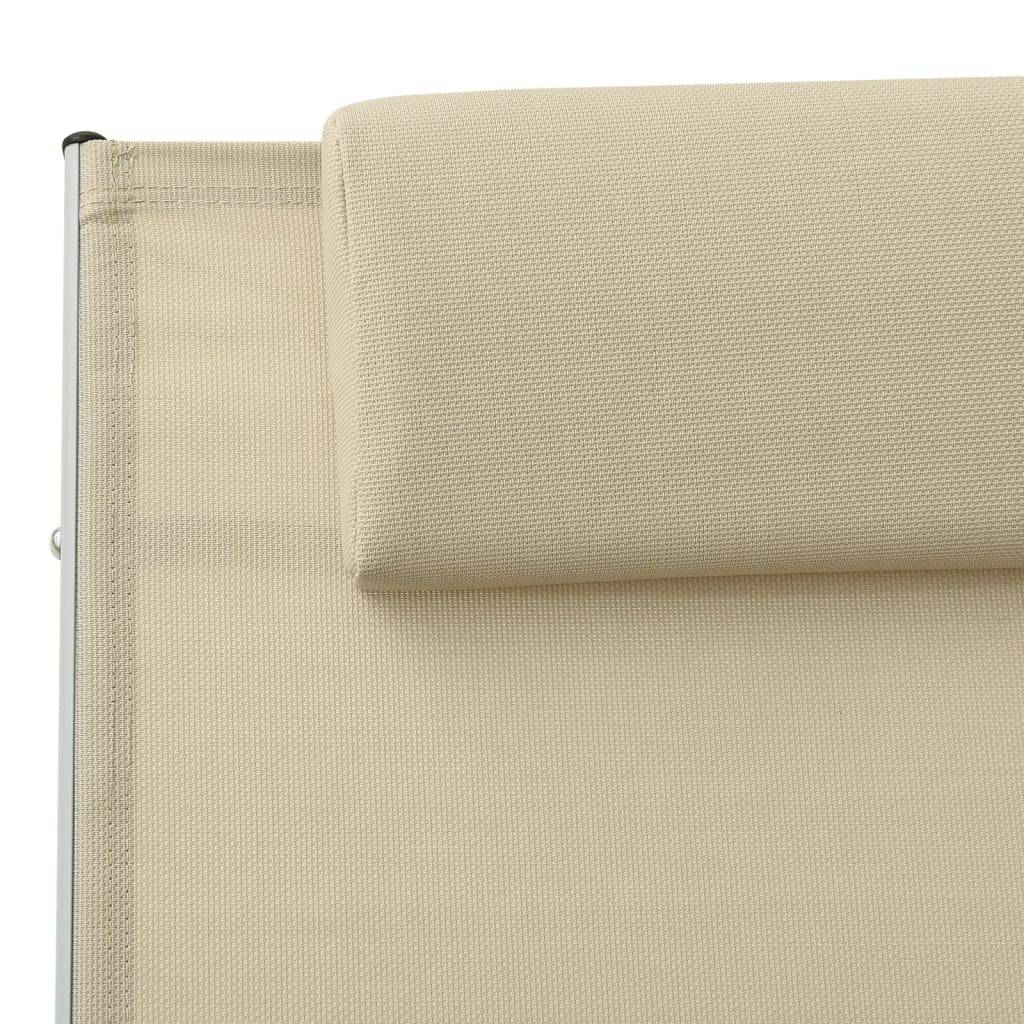 Helloshop26 - Transat chaise longue bain de soleil lit de jardin terrasse meuble d'extérieur avec oreiller textilène crème - Image 6