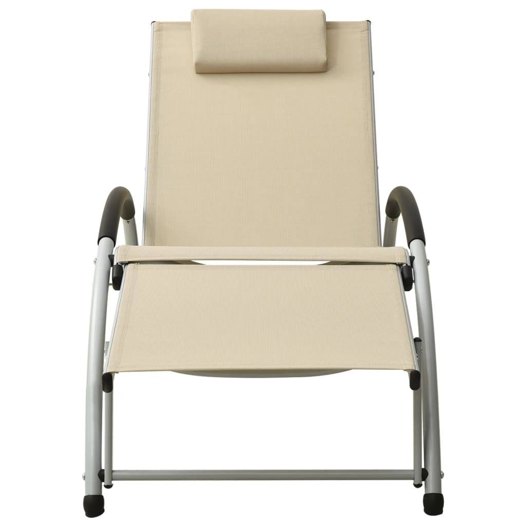 Helloshop26 - Transat chaise longue bain de soleil lit de jardin terrasse meuble d'extérieur avec oreiller textilène crème - Image 2