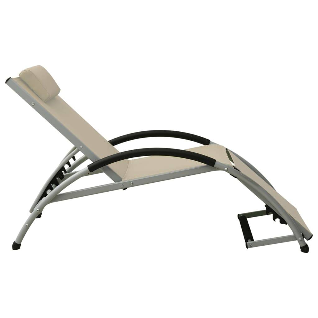 Helloshop26 - Transat chaise longue bain de soleil lit de jardin terrasse meuble d'extérieur avec oreiller textilène crème - Image 3