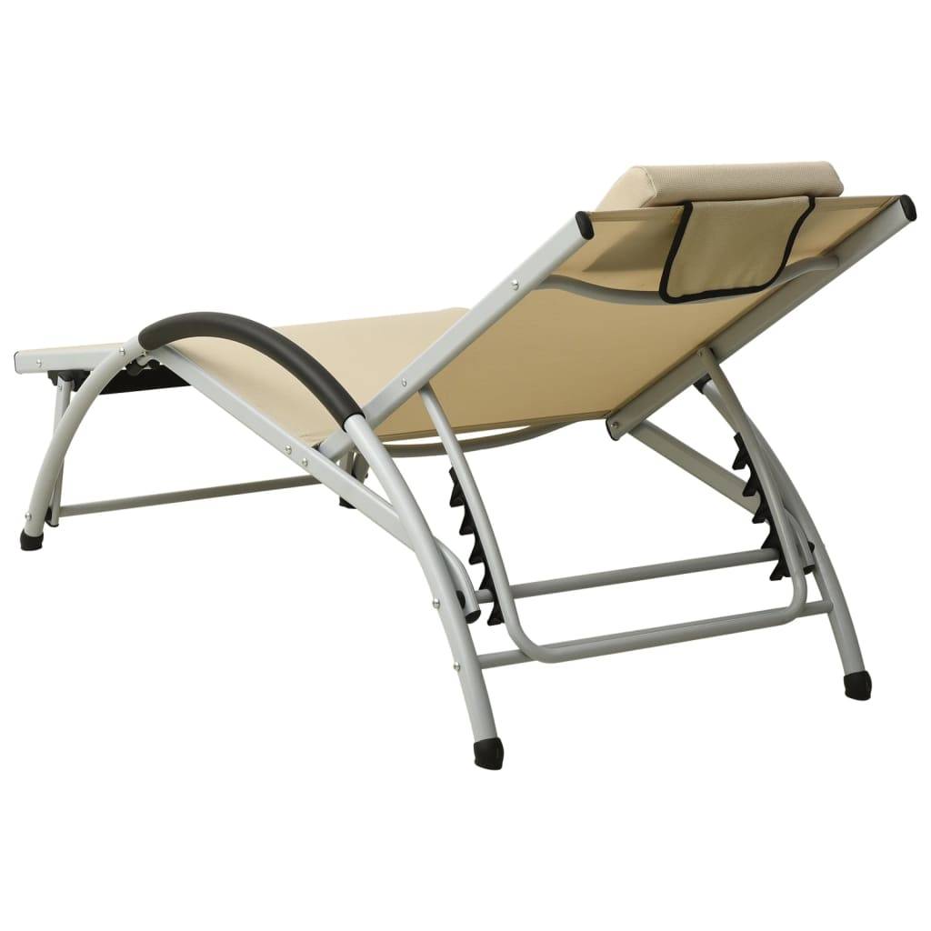 Helloshop26 - Transat chaise longue bain de soleil lit de jardin terrasse meuble d'extérieur avec oreiller textilène crème - Image 4