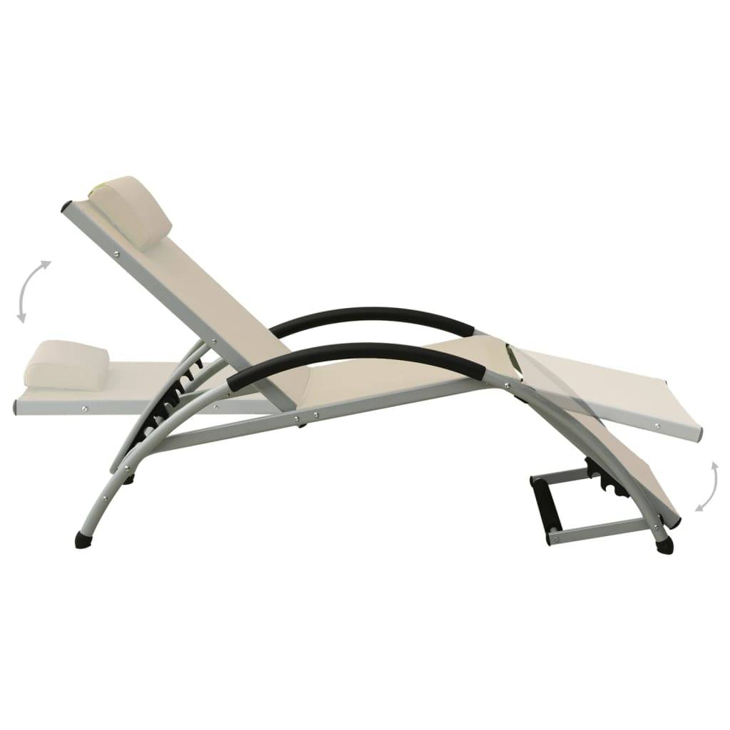 Helloshop26 - Transat chaise longue bain de soleil lit de jardin terrasse meuble d'extérieur avec oreiller textilène crème - Image 5
