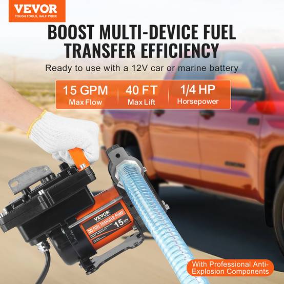 VEVOR Pompe diesel 12V, 15 GPM, 1/4 HP, portable avec buse auto-arrêt, multi-carburants. - Image 2