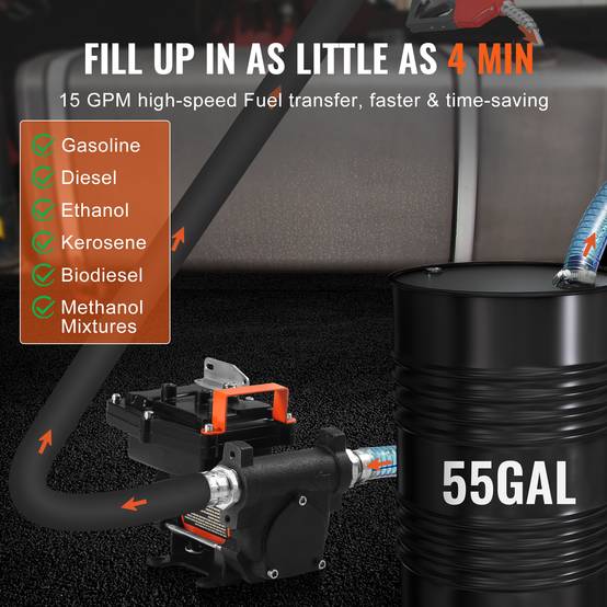 VEVOR Pompe diesel 12V, 15 GPM, 1/4 HP, portable avec buse auto-arrêt, multi-carburants. - Image 3
