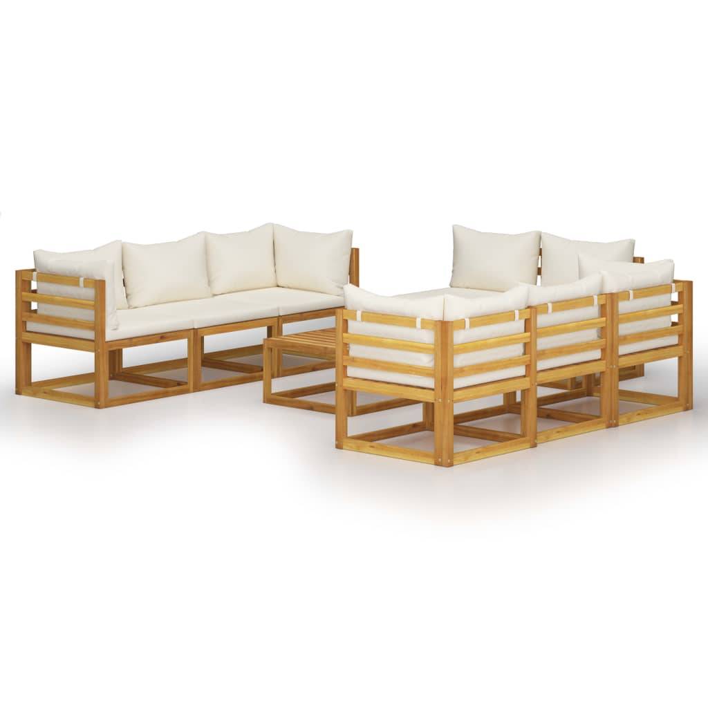 Helloshop26 - Salon de jardin meuble d'extérieur ensemble de mobilier 9 pièces avec coussin crème bois d'acacia solide - Image 1