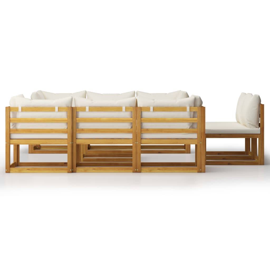 Helloshop26 - Salon de jardin meuble d'extérieur ensemble de mobilier 9 pièces avec coussin crème bois d'acacia solide - Image 2