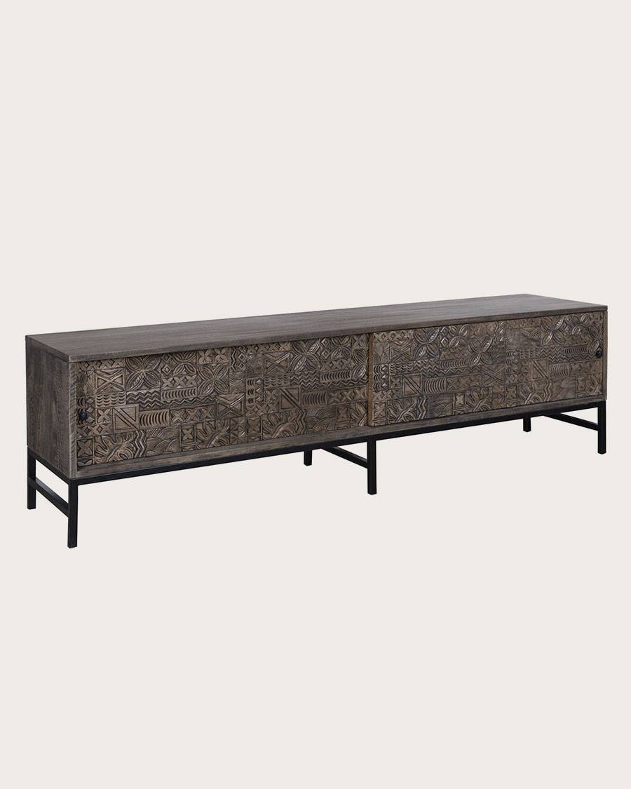 Hawaï - Meuble  noir en manguier massif sculpté 160 cm - UNIQKA - Image 3
