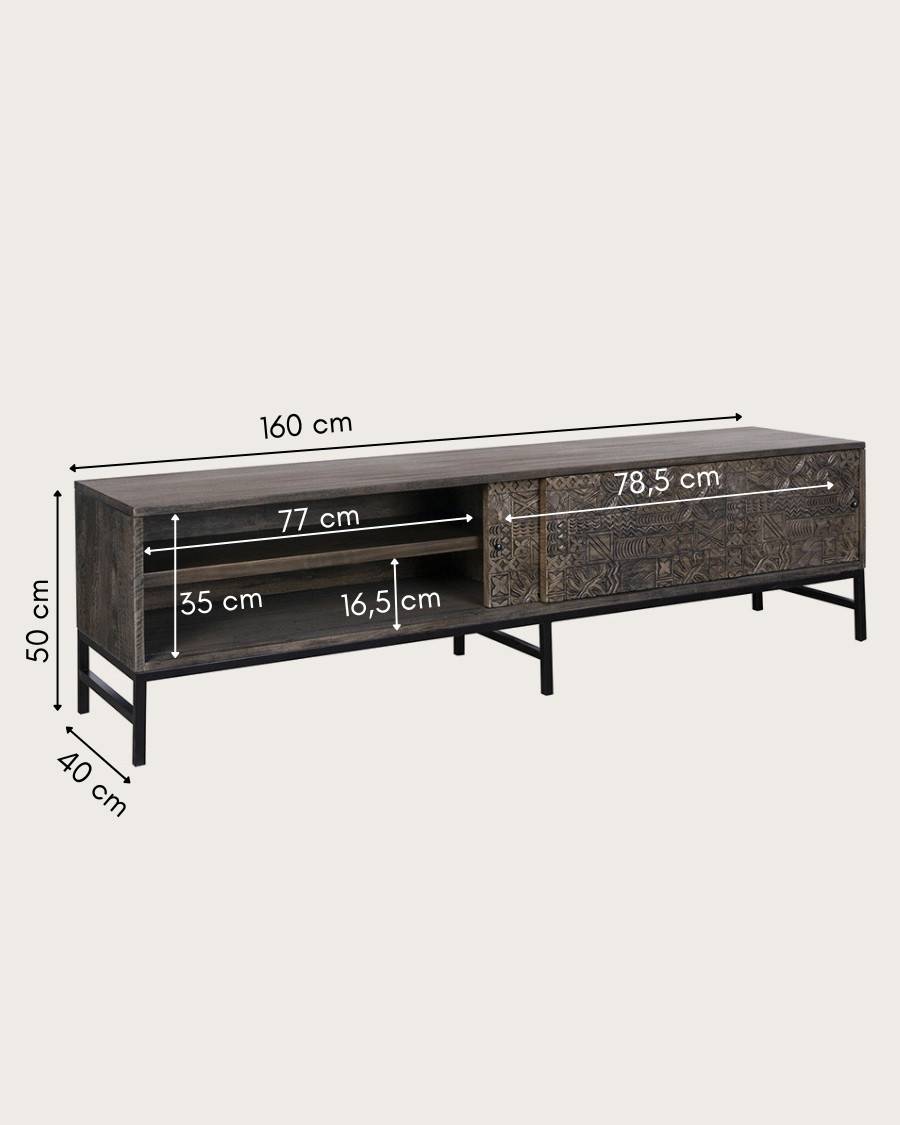 Hawaï - Meuble  noir en manguier massif sculpté 160 cm - UNIQKA - Image 8