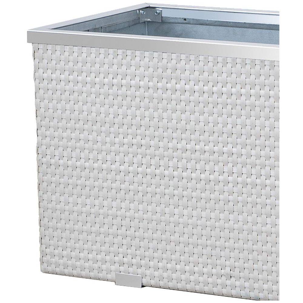 Rattan Art - Jardinière en résine tressée avec réserve d'eau et cadre en aluminium 50 x 50 x 43 cm Blanc - Image 3