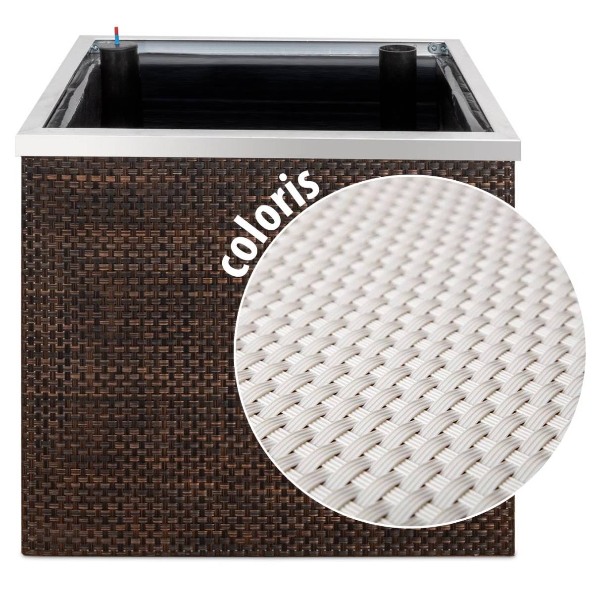 Rattan Art - Jardinière en résine tressée avec réserve d'eau et cadre en aluminium 50 x 50 x 43 cm Blanc - Image 1