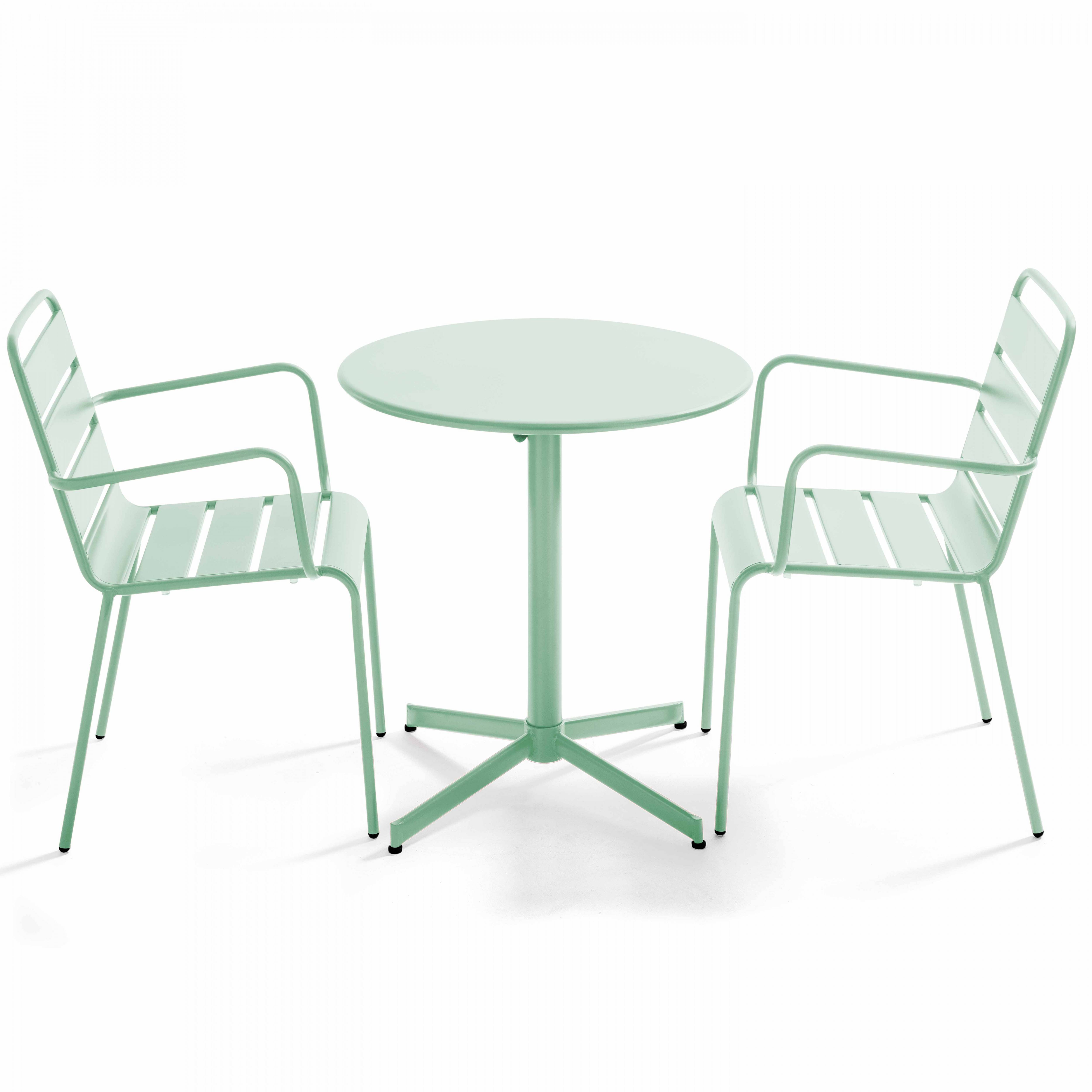Oviala - Ensemble table de jardin et 2 fauteuils métal vert sauge Palavas - Oviala - Image 1