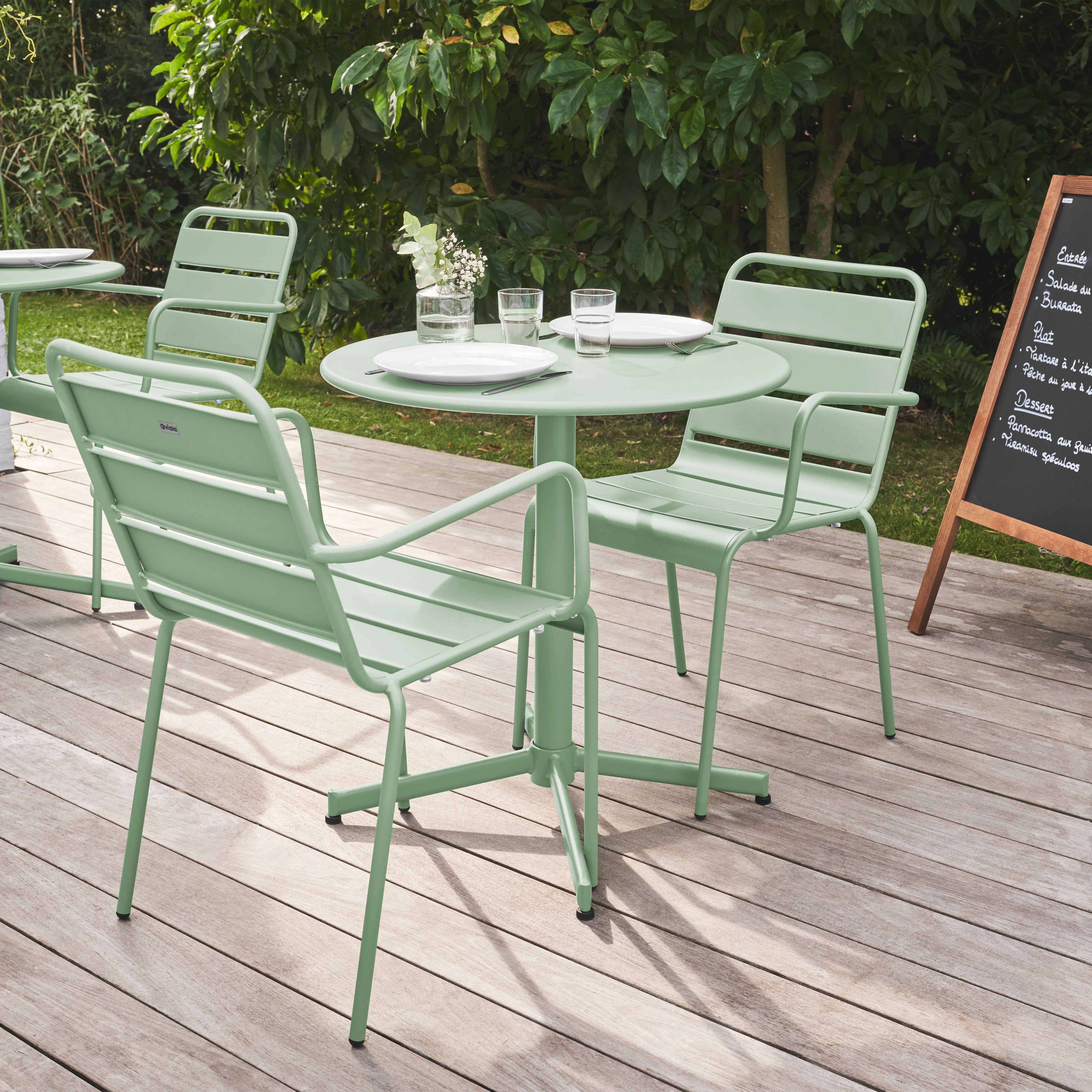 Oviala - Ensemble table de jardin et 2 fauteuils métal vert sauge Palavas - Oviala - Image 3
