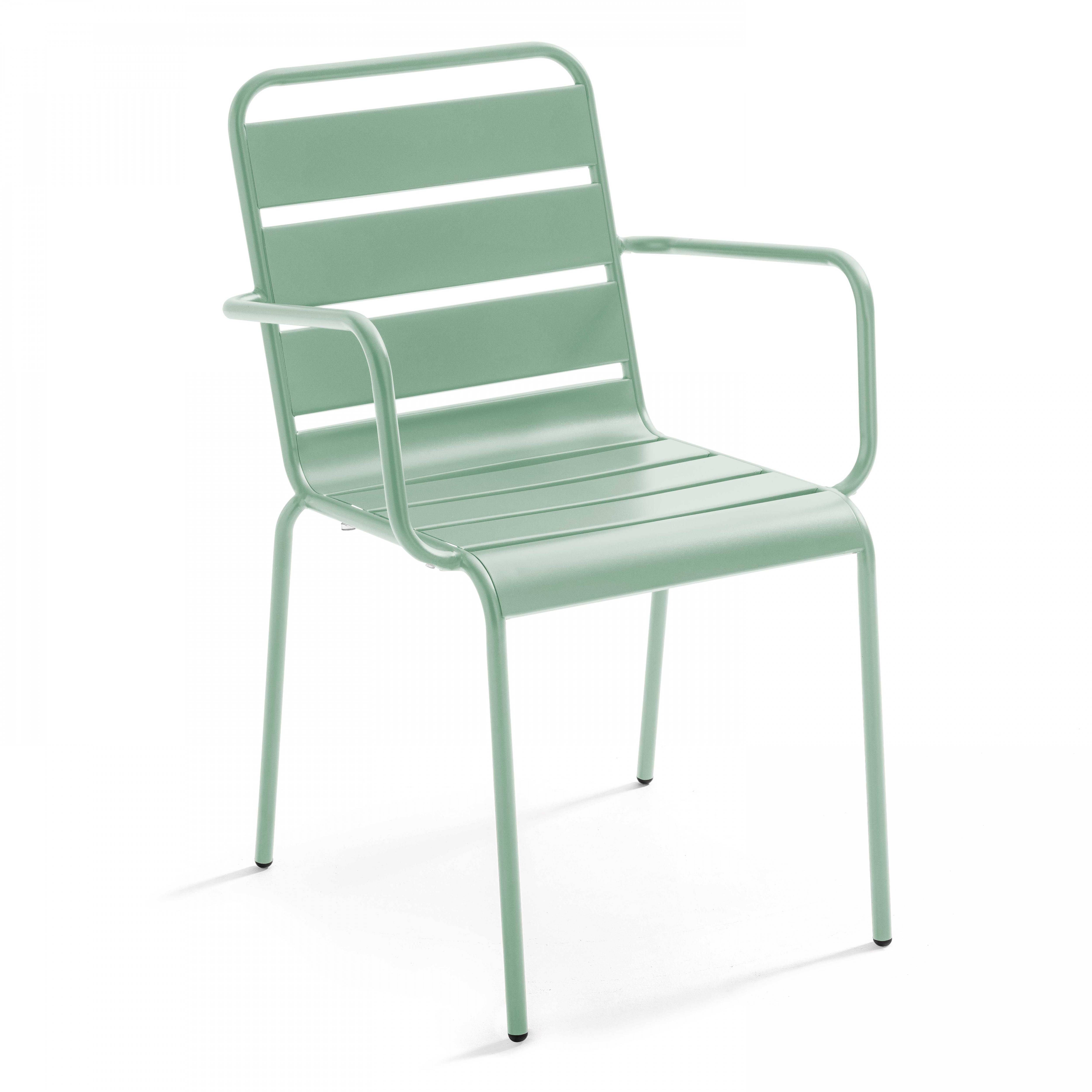 Oviala - Ensemble table de jardin et 2 fauteuils métal vert sauge Palavas - Oviala - Image 5