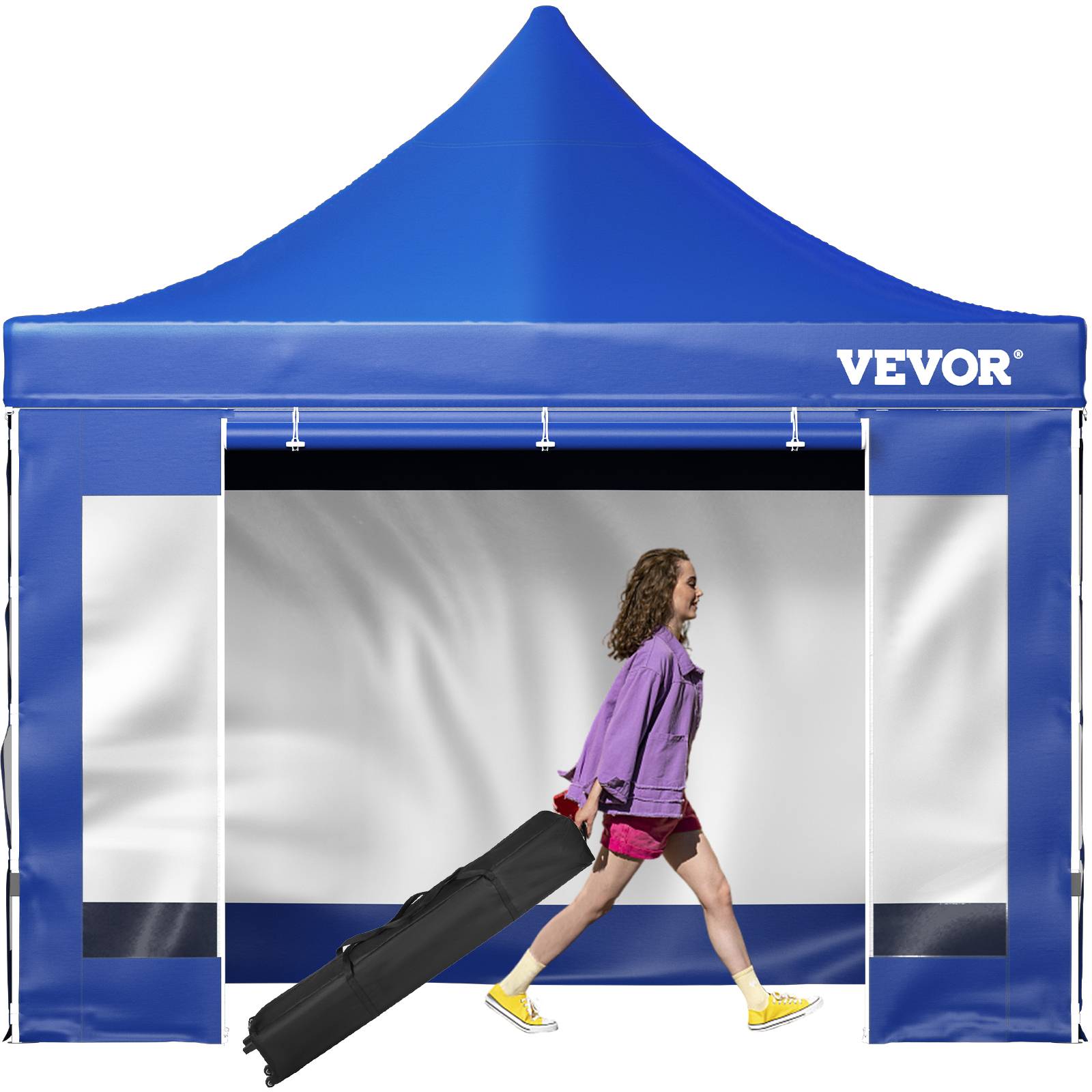 VEVOR Tonnelle 3x3m imperméable pop-up parois latérales, abri pliable résist.UV, sac roulettes, bleu, jardin. - Image 1