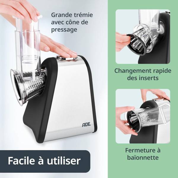 0 - Râpe électrique - ADE - KITCHEN GADGETS - 4 types de Râpes - Acier inoxydable/plastique - 29,2 x 21,3 x 25 cm - Image 4