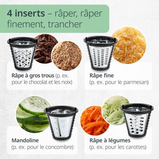 0 - Râpe électrique - ADE - KITCHEN GADGETS - 4 types de Râpes - Acier inoxydable/plastique - 29,2 x 21,3 x 25 cm - Image 5