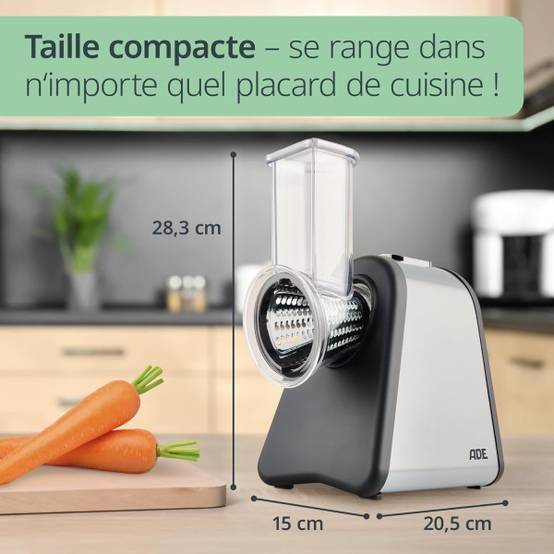 0 - Râpe électrique - ADE - KITCHEN GADGETS - 4 types de Râpes - Acier inoxydable/plastique - 29,2 x 21,3 x 25 cm - Image 2