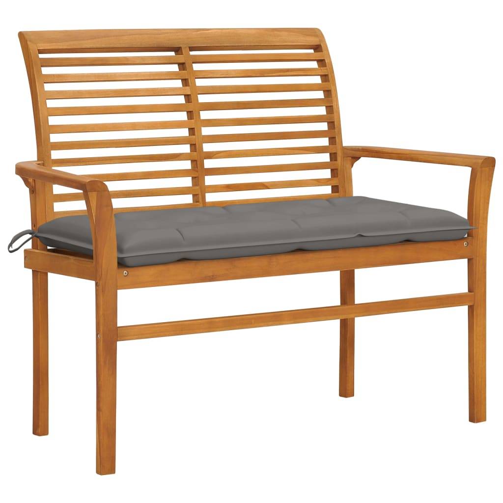 Helloshop26 - Banc de jardin meuble de patio d'extérieur terrasse avec coussin gris 112 cm bois de teck massif - Image 1