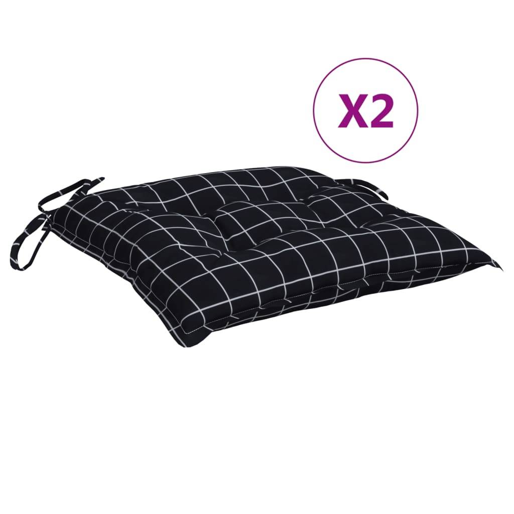 Lot de 2 coussins de chaise polyester carreaux noir 50 x 50 x 7 cm - PANGIVO - Image 2