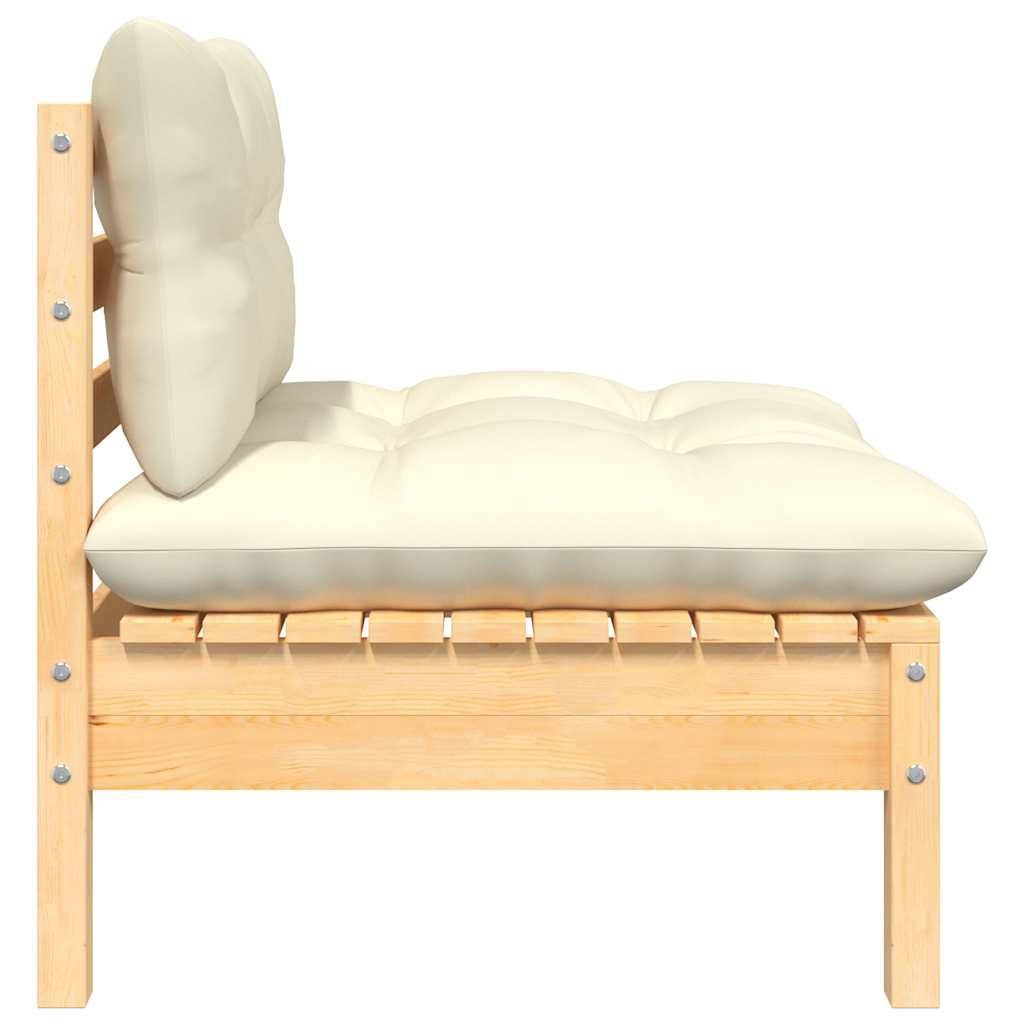 Salon de jardin 3 pcs | Mobilier d'extérieur avec coussins crème Bois de pin massif Maison Chic - Image 4