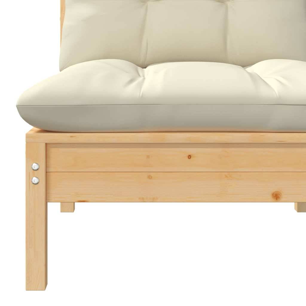 Salon de jardin 3 pcs | Mobilier d'extérieur avec coussins crème Bois de pin massif Maison Chic - Image 5