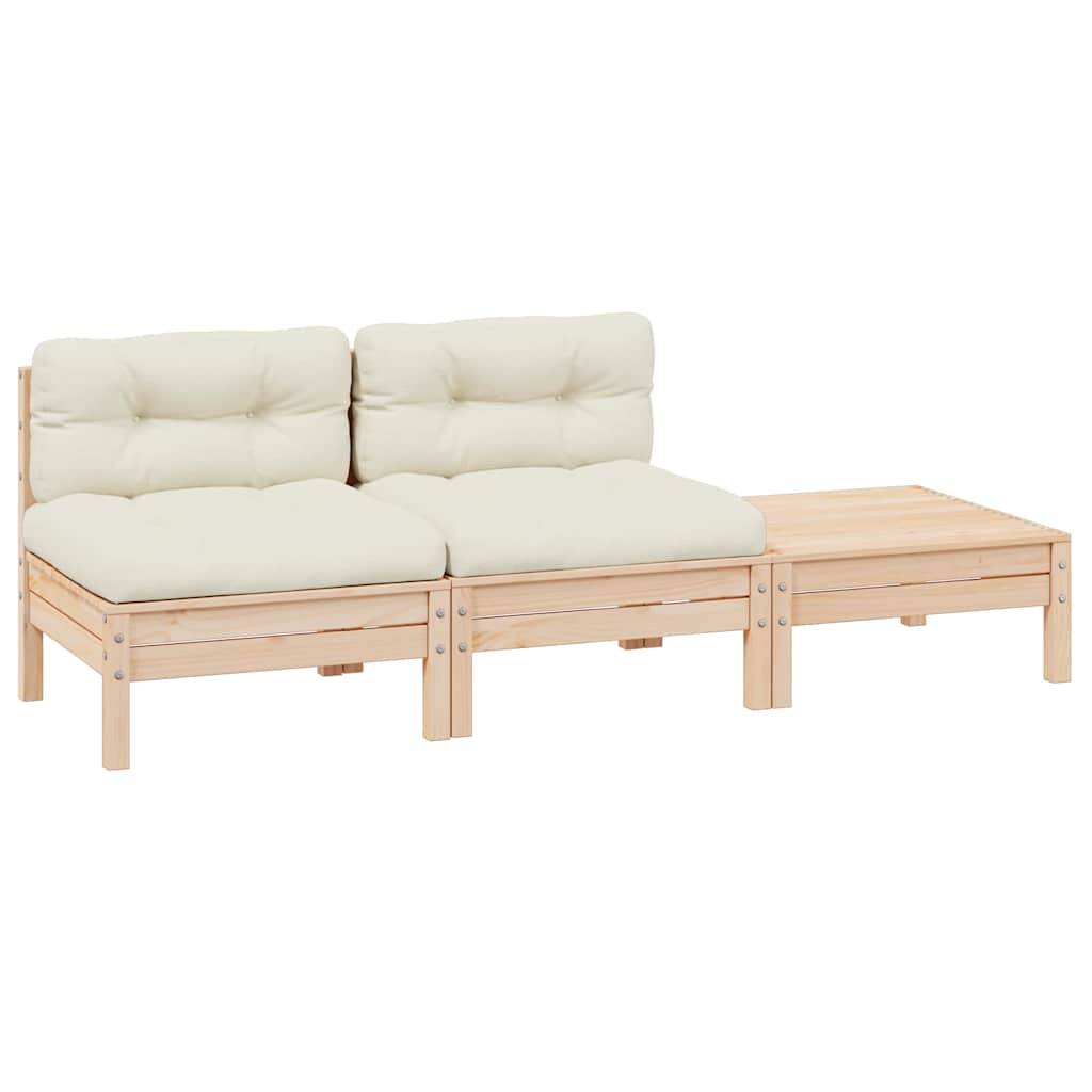 Salon de jardin 3 pcs | Mobilier d'extérieur avec coussins crème Bois de pin massif Maison Chic - Image 2