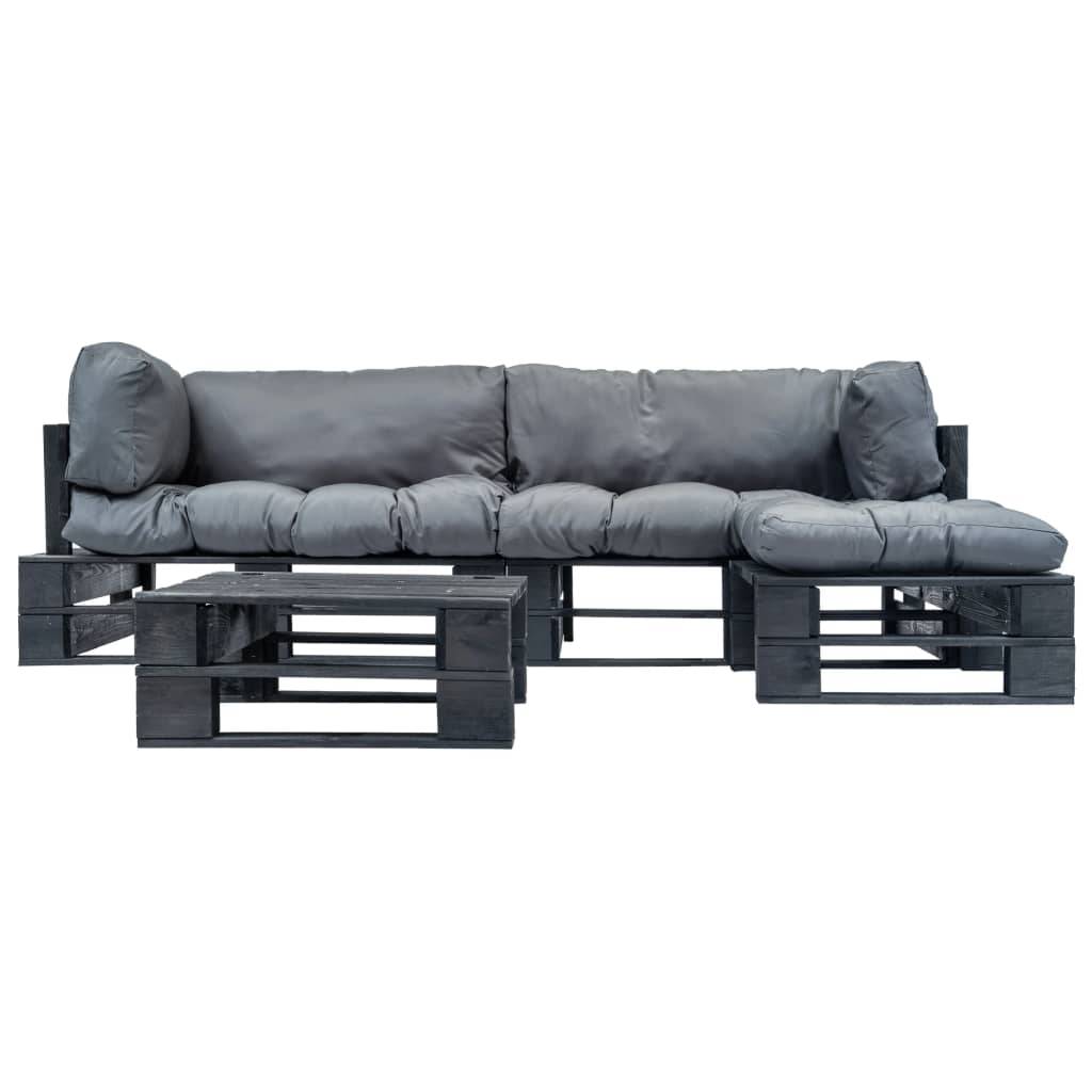 Vidaxl - Salon de jardin palette 4 pcs avec coussins gris bois vidaXL 277426 - Image 2