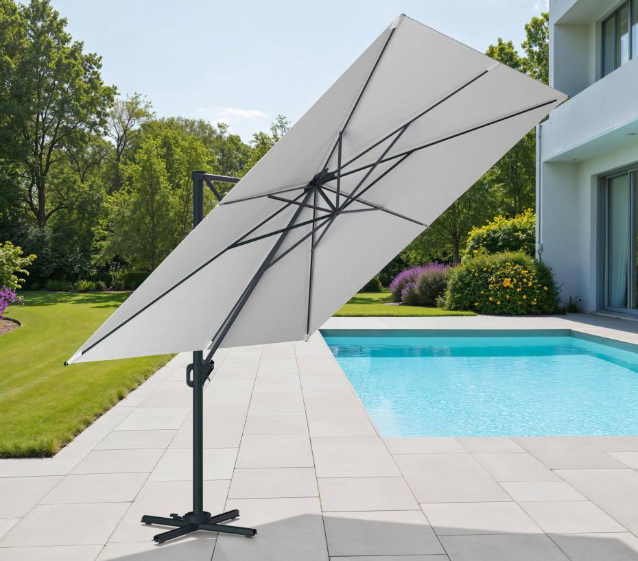 Parasol déporté 3x3m gris perle SUNKING - Image 1