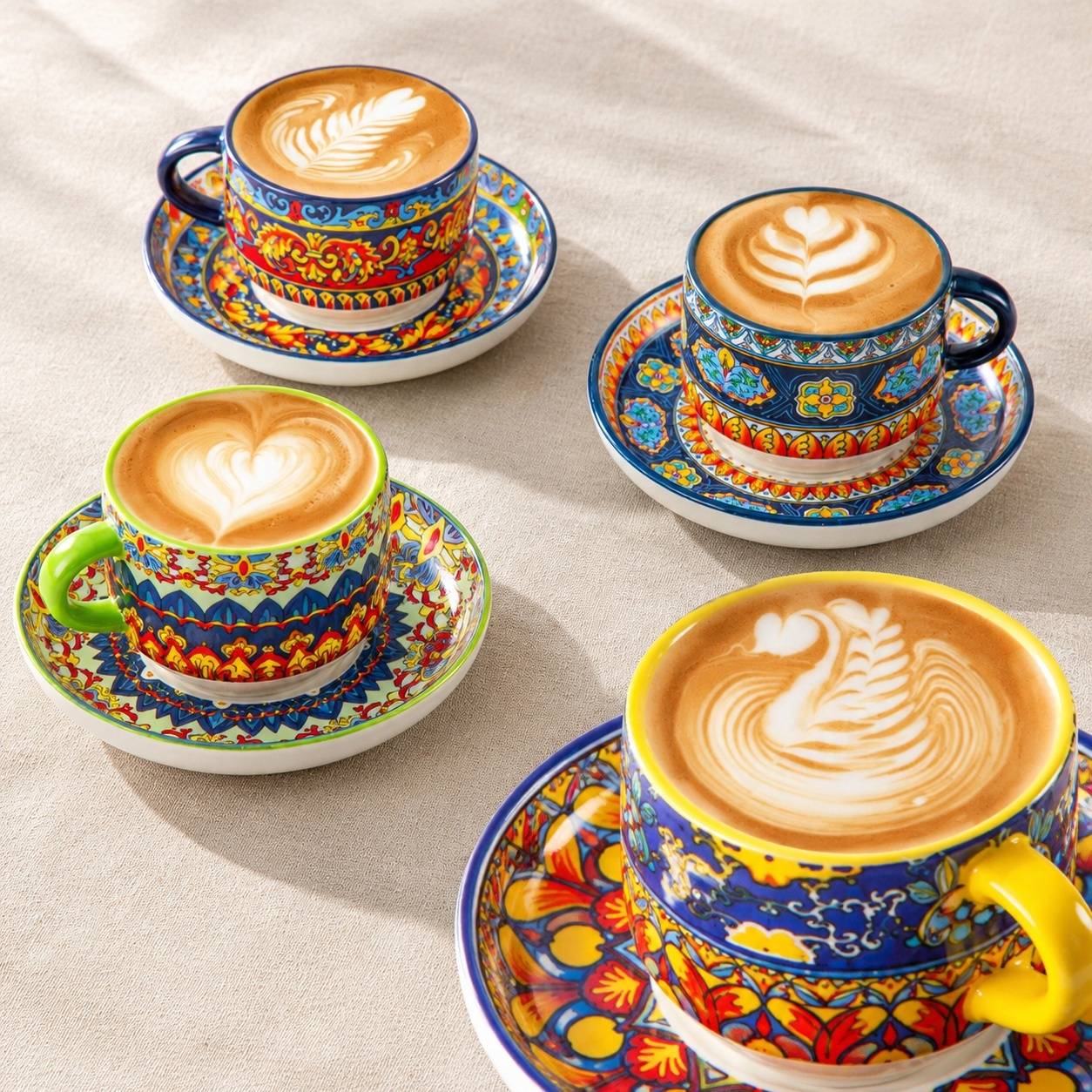 Set de 4 Tasses à Espresso en Céramique avec Sous-tasses et Support Métallique Empilable - Image 6