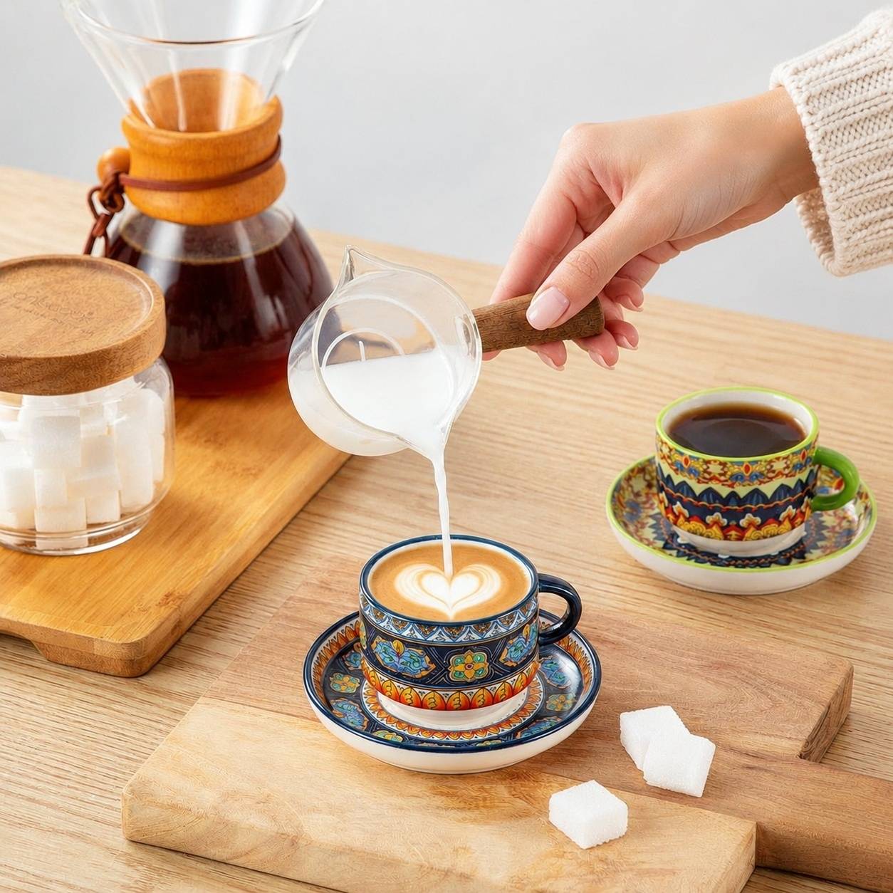 Set de 4 Tasses à Espresso en Céramique avec Sous-tasses et Support Métallique Empilable - Image 7