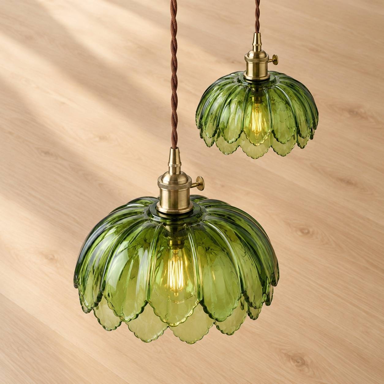 Lustre Vintage Art Déco Suspension Verre Vert E27 - Image 9