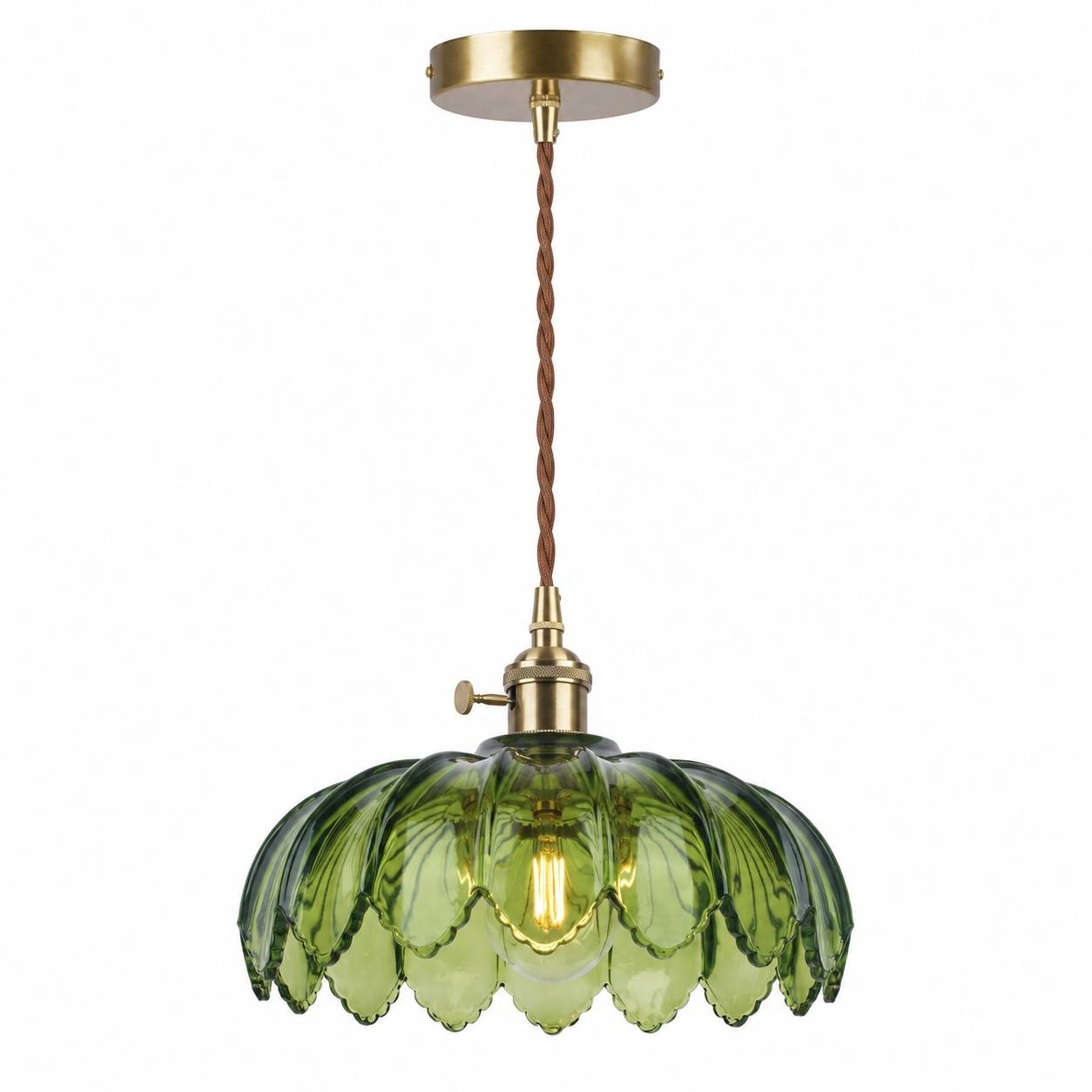 Lustre Vintage Art Déco Suspension Verre Vert E27
