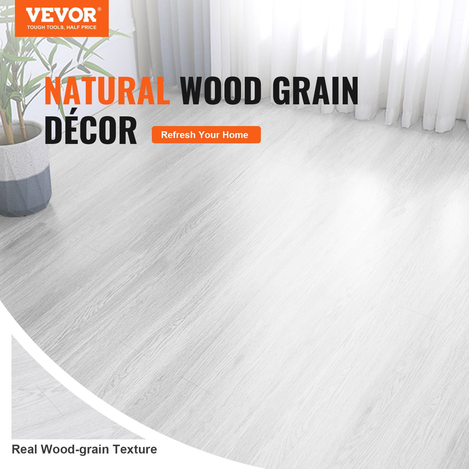 VEVOR Revêtement sol vinyle auto-adhésif, 9900x600 mm, 1,5 mm, bois gris clair. À décoller. - Image 2