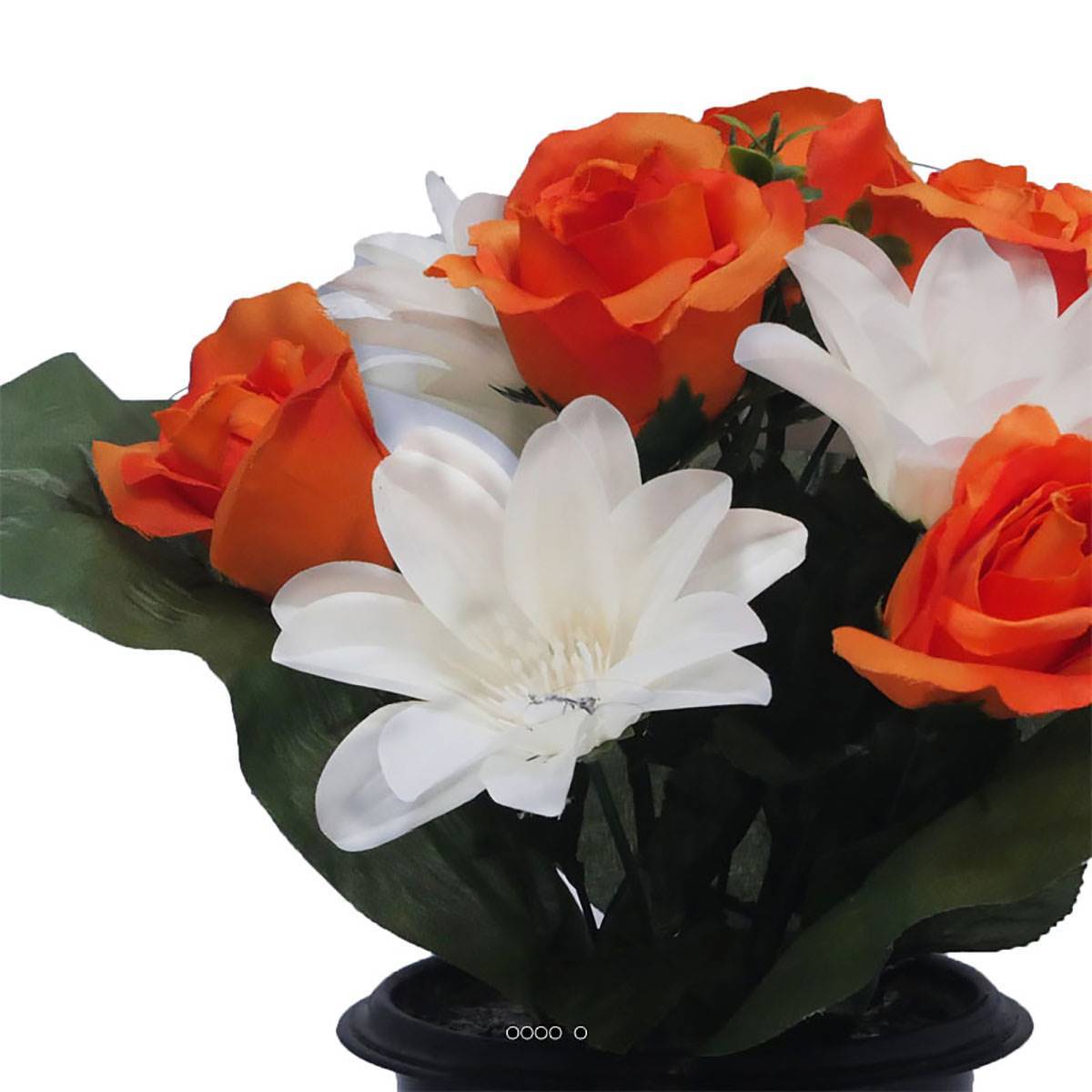 Artificielles - Pot fleurs artificielles pour le cimetière roses et lys Orange - couleur: Orange - Image 3